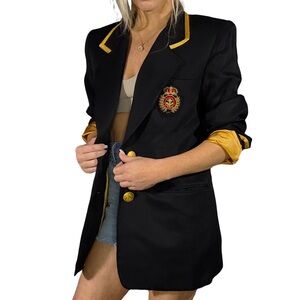 Vintage Navy Blazer with Gold Trim and Crown Bullion Crest Gold Buttons Small